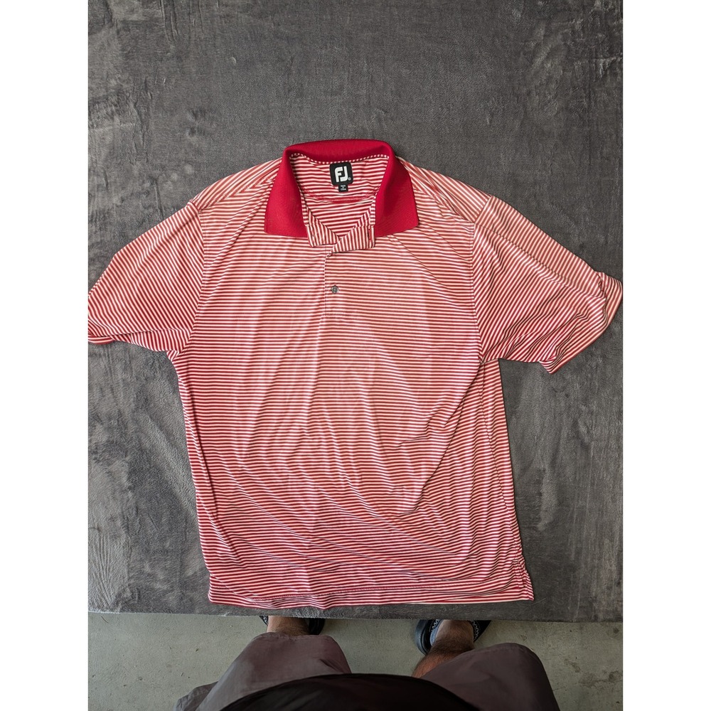 FootJoy Mens ProDry Golf Polo Shirt XL Red White Striped Short Sleeve Stretch